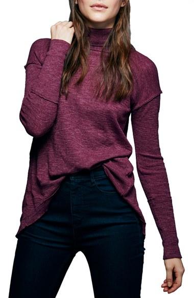 Women's Free People Split Back Turtleneck - Purple