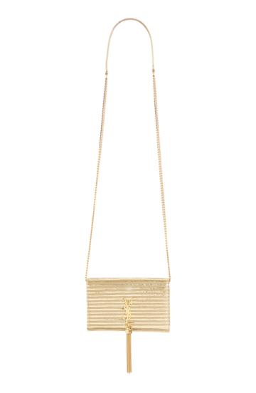 Women's Saint Lauren Kate Stripe Lame Wallet On A Chain - Metallic