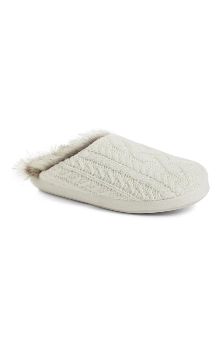 Women's Pj Salvage Faux Fur Trim Cable Knit Slipper - White