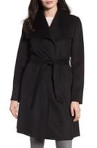 Petite Women's Tahari Ellie Double Face Wool Blend Wrap Coat P - Black