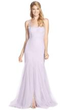 Women's Monique Lhuillier Bridesmaids Illusion Yoke Pleat Tulle Trumpet Gown - Purple