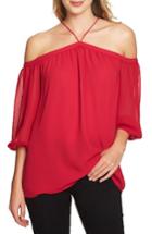 Women's 1.state Off The Shoulder Sheer Chiffon Blouse - Red
