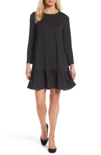 Petite Women's Halogen Button Back Ruffle Hem Dress P - Black