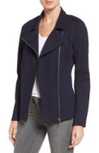 Petite Women's Halogen Long Knit Moto Jacket, Size P - Blue