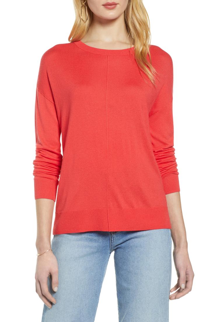 Women's Halogen Seam Detail High/low Sweater - Red