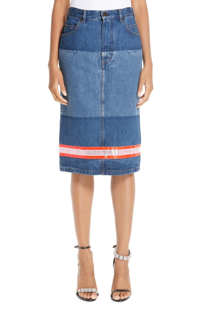 Women's Calvin Klein 205w39nyc Reflective Stripe Mixed Wash Denim Skirt - Blue