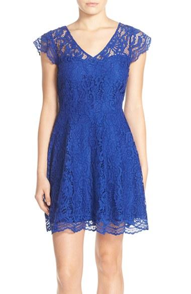 Women's Bb Dakota 'reece' Lace Fit & Flare Dress - Blue