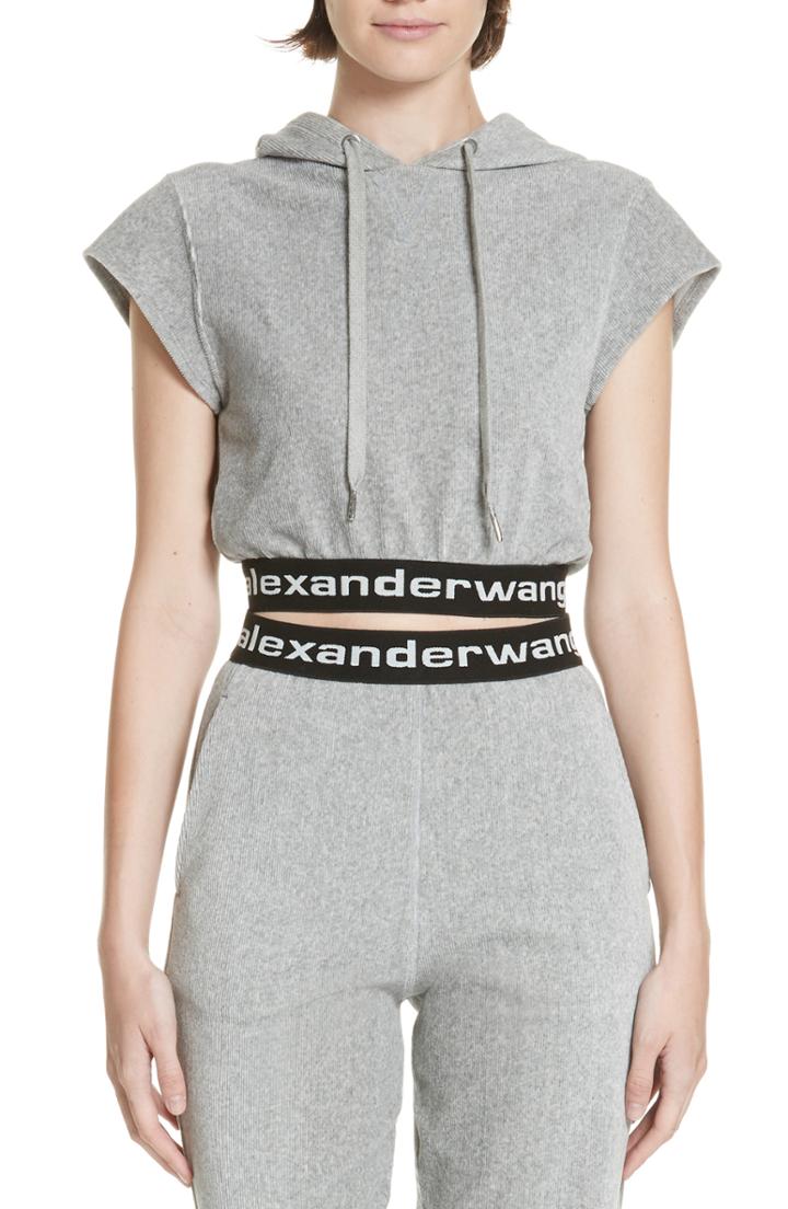 Women's T By Alexander Wang Logo Stripe Crop Corduroy Top - Grey