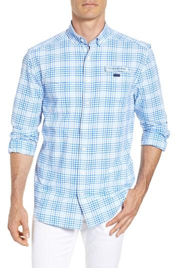 Men's Vineyard Vines South Shore Harbor Regular Fit Plaid Performance Sport Shirt, Size - Blue