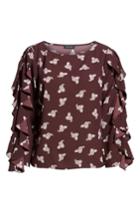 Women's 1.state Paisley Petals Ruffle Slit Sleeve Top, Size - Burgundy