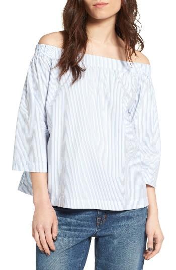 Women's Madewell Pinstripe Cotton Off The Shoulder Top