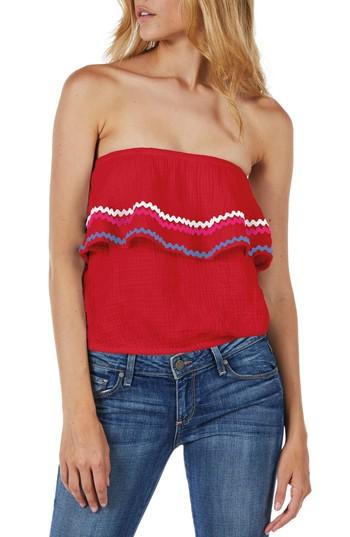 Women's Michael Stars Off The Shoulder Ruffle Cotton Gauze Top - Red