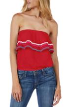 Women's Michael Stars Off The Shoulder Ruffle Cotton Gauze Top - Red