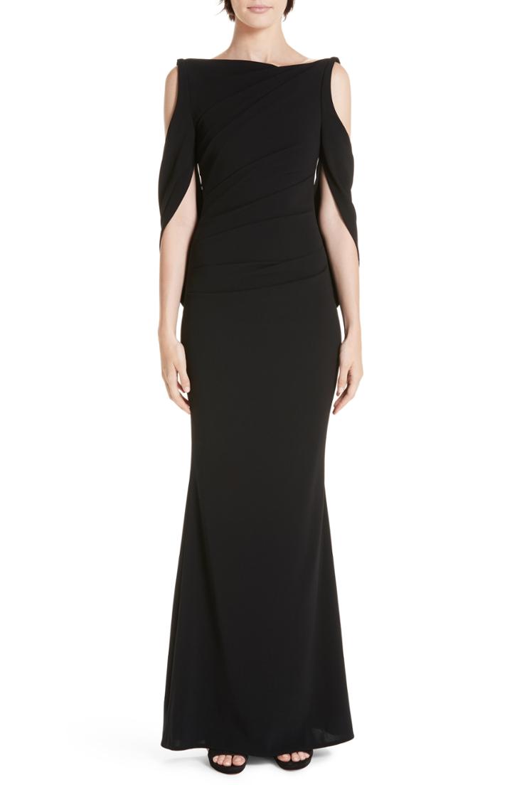 Women's Talbot Runhof Cold Shoulder Drape Back Gown - Black