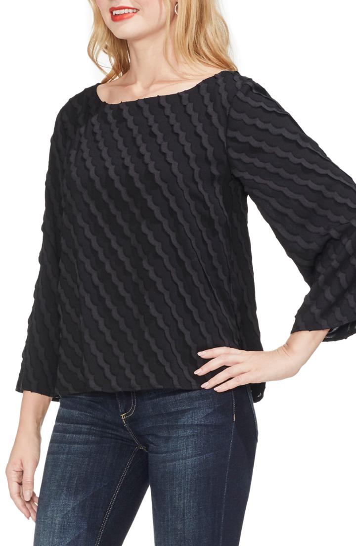 Women's Vince Camuto Clipped Scallop Stripe Top, Size - Black