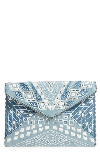 Rebecca Minkoff Leo Embroidered Denim Clutch - Blue