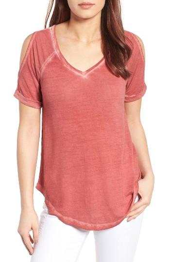 Women's Caslon Cold Shoulder V-neck Tee, Size - Red