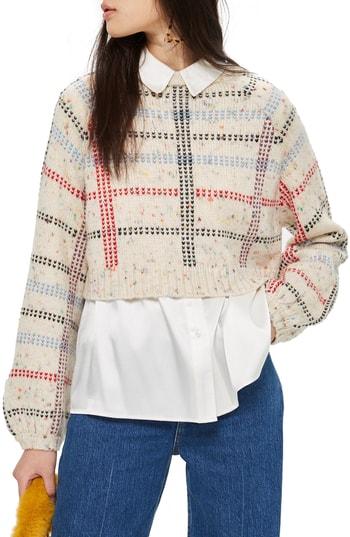 Women's Topshop Check Pattern Sweater Us (fits Like 14) - Ivory