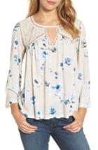 Women's Lucky Brand Mesh Lace Watercolor Peasant Top - White