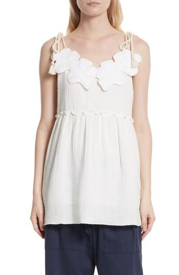 Women's See By Chloe Floral Applique Peplum Top Us / 34 Fr - White