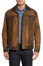Men's Flynt Distressed Leather Trucker Jacket - Brown
