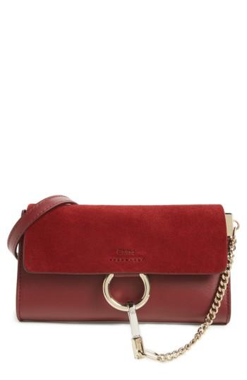 Women's Chloe Mini Faye Suede & Leather Wallet On A Chain - Burgundy