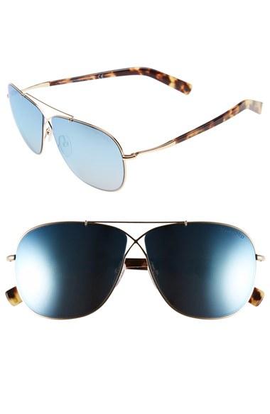 Women's Tom Ford 'april' 61mm Retro Sunglasses - Rose Gold/ Gold Blue Mirror