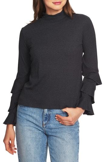 Women's 1.state Ruffle Sleeve Rib Knit Top - Grey
