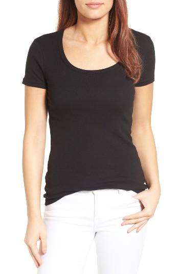 Petite Women's Caslon Short Sleeve Scoop Neck Tee P - Black