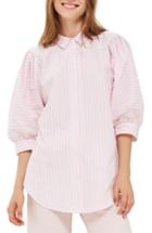 Women's Topshop Stripe Puff Sleeve Shirt Us (fits Like 0-2) - Pink