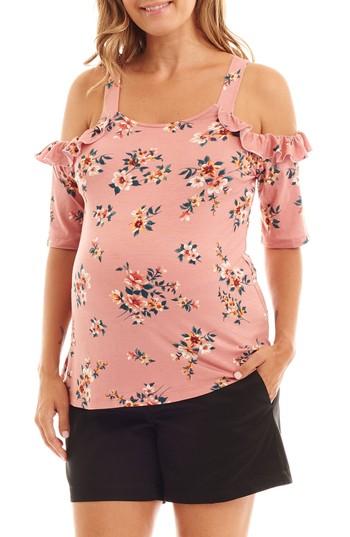 Women's Everly Grey Megan Ruffle Cold Shoulder Maternity/nursing Top - Pink