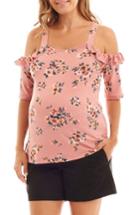 Women's Everly Grey Megan Ruffle Cold Shoulder Maternity/nursing Top - Pink