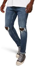 Men's Topman Polly Ripped Stretch Skinny Jeans R - Blue