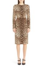 Women's Dolce & Gabbana Leopard Print Stretch Silk Sheath Dress Us / 42 It - Brown
