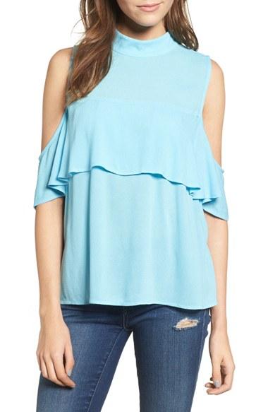 Women's Bp. Ruffle Cold Shoulder Top - Blue