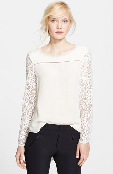 Rebecca Taylor Long Sleeve Lace Mix Top