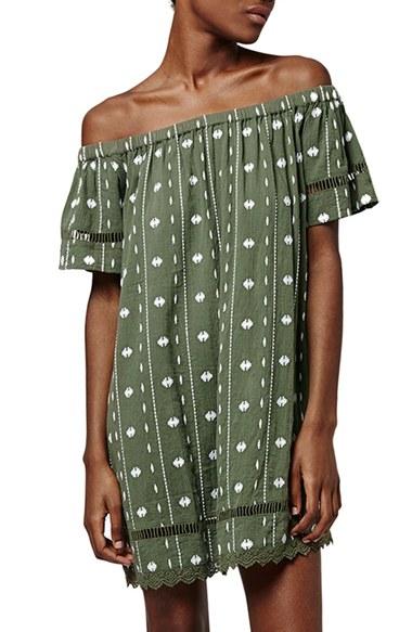 Women's Topshop Embroidered Off The Shoulder Dress