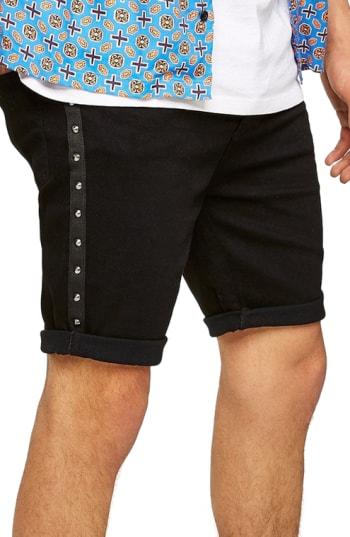 Men's Topman Studded Stretch Skinny Fit Denim Shorts - Black