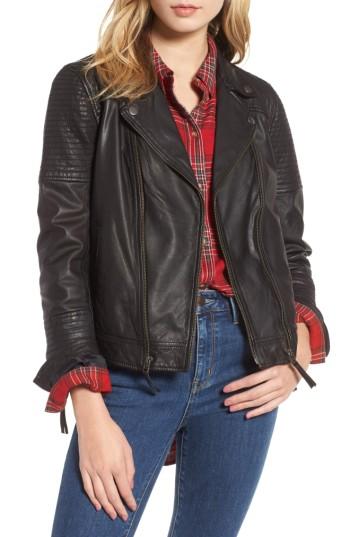 Women's Treasure & Bond Quilted Leather Moto Jacket - Black