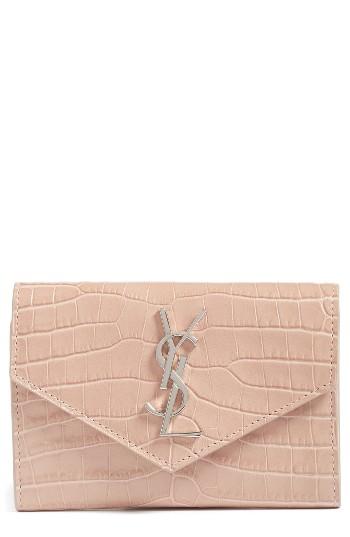 Women's Saint Laurent Monogram Croc Embossed French Wallet -