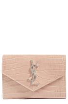 Women's Saint Laurent Monogram Croc Embossed French Wallet -