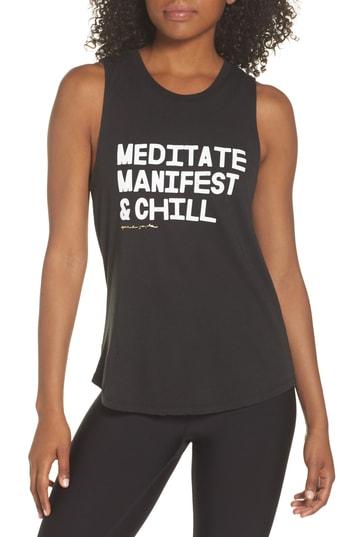 Women's Spiritual Gangster Meditate, Manifest & Chill Muscle Tee - Black
