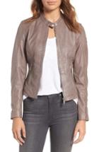 Women's Mauritius Leather Lambskin Leather Moto Jacket - Grey