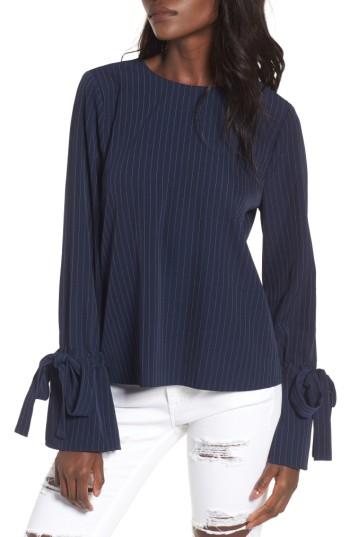 Women's J.o.a. Pinstripe Tie Sleeve Top - Blue