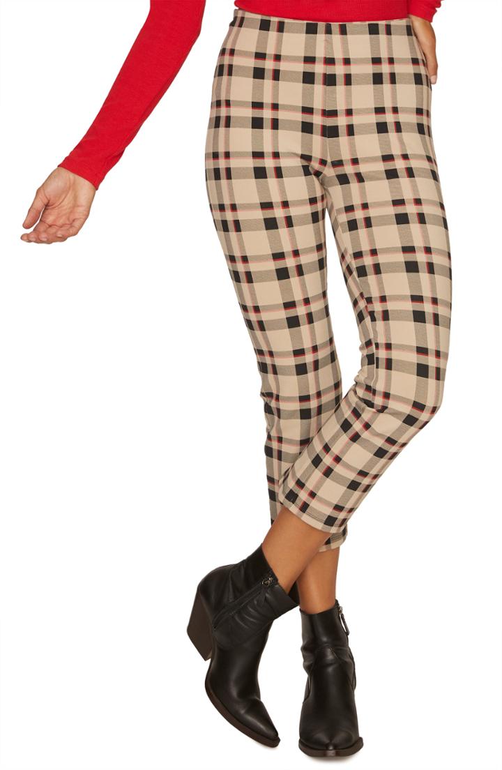 Women's Sanctuary Mod Crop Plaid Leggings - Beige