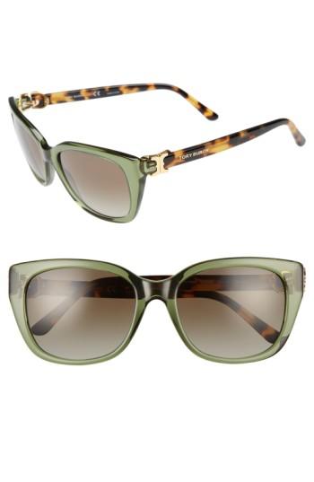 Women's Tory Burch 56mm Cat Eye Sunglasses - Dark Green