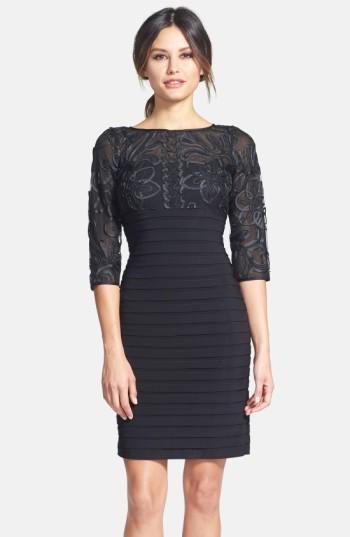 Women's Adrianna Papell Soutache Shutter Pleat Sheath Dress - Black