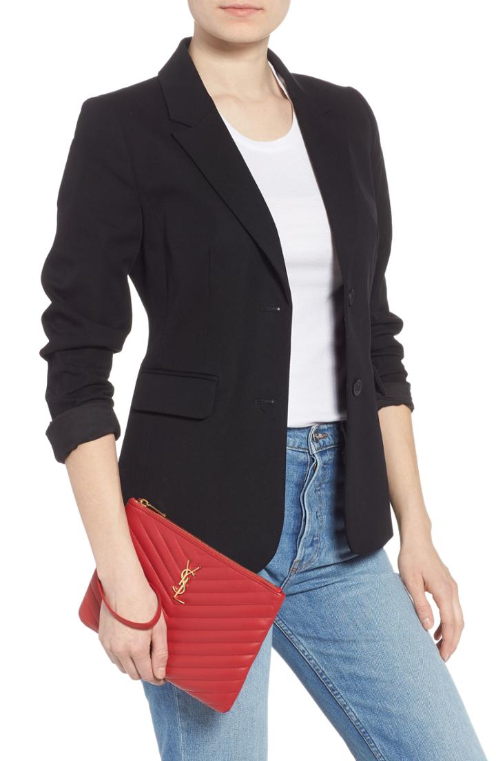 Women's Saint Laurent 'small Monogram' Print Leather Wristlet - Red