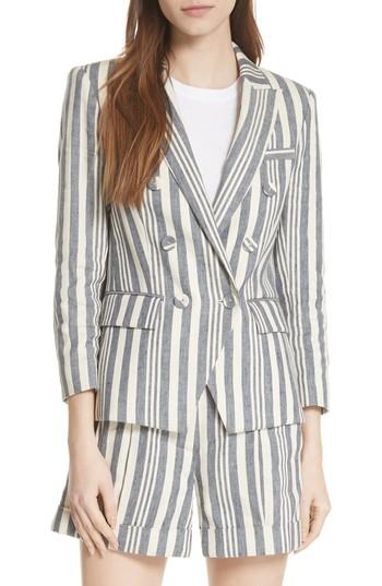 Women's Veronica Beard Geneva Stripe Linen Blend Dickey Jacket - Blue