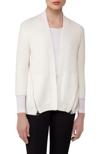 Women's Akris Zip Detail Drape Cashmere Cardigan - White